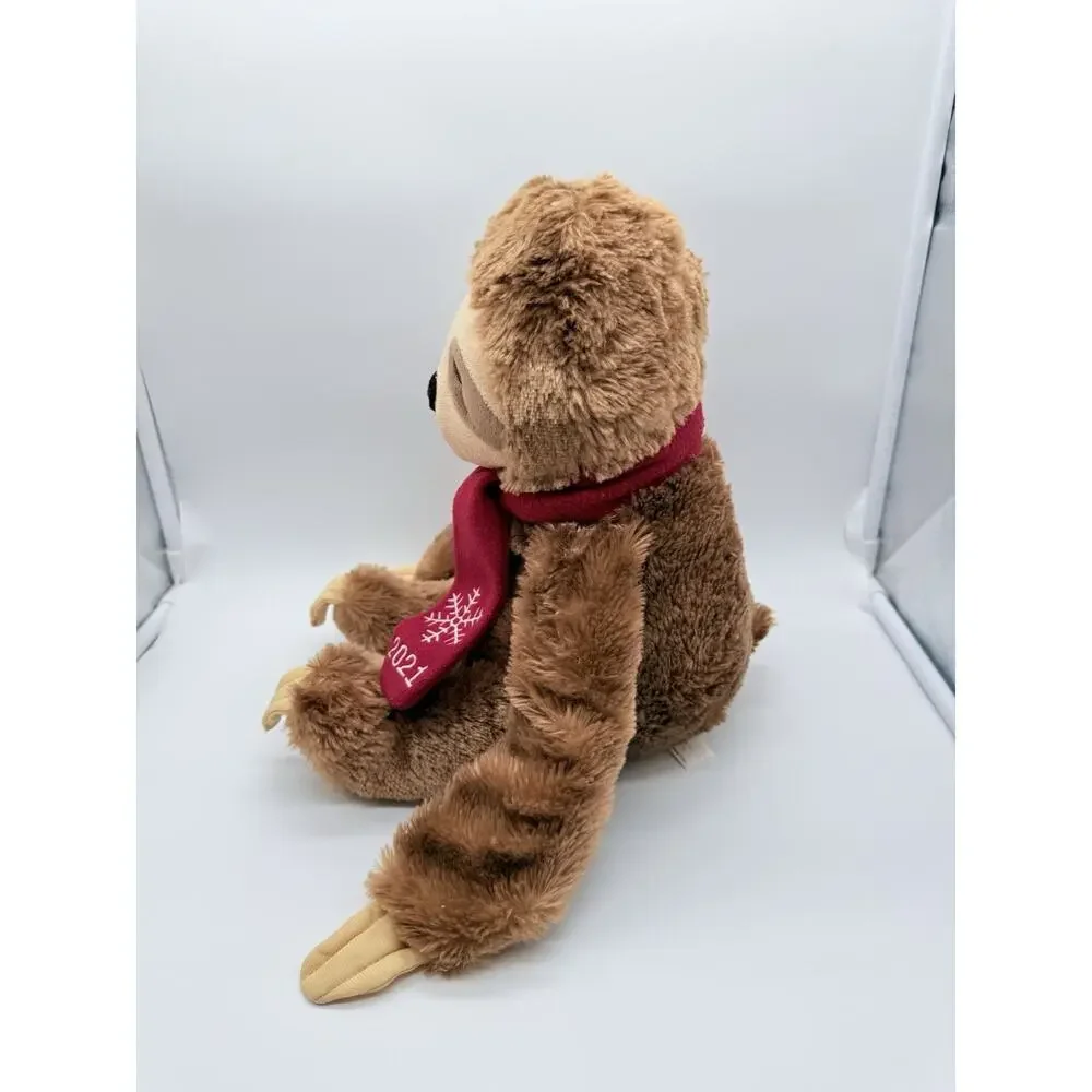 PetSmart Serene Sloth Plush Toy 2021 Christmas Red Scarf Squeaks Brown 15
